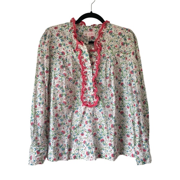 NWT Mary Marshmallow Block Print Scallop Trip Top - Picture 1 of 10